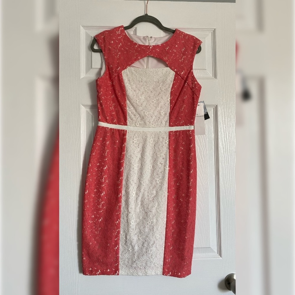 Coral and white dress with opening on top lace dress size 8